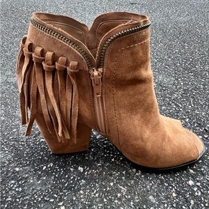 Tan Suede Fringe Ankle Booties